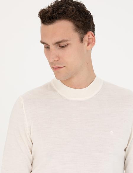 Ekru Regular Fit Çeyrek Yaka Yün Karışımlı Basic Triko Kazak - 50270049013