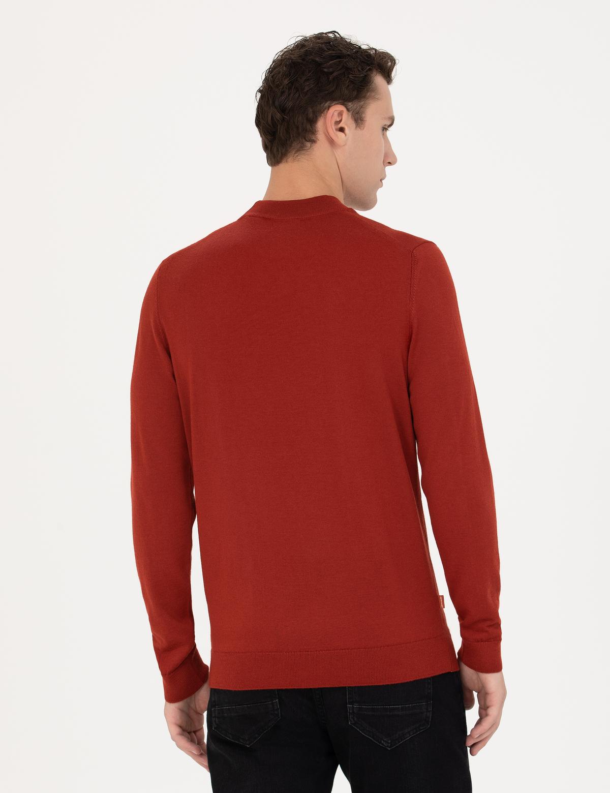 Kiremit Regular Fit Çeyrek Yaka Yün Karışımlı Basic Triko Kazak - 50270049041