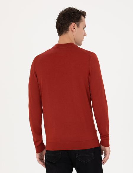 Kiremit Regular Fit Çeyrek Yaka Yün Karışımlı Basic Triko Kazak - 50270049041