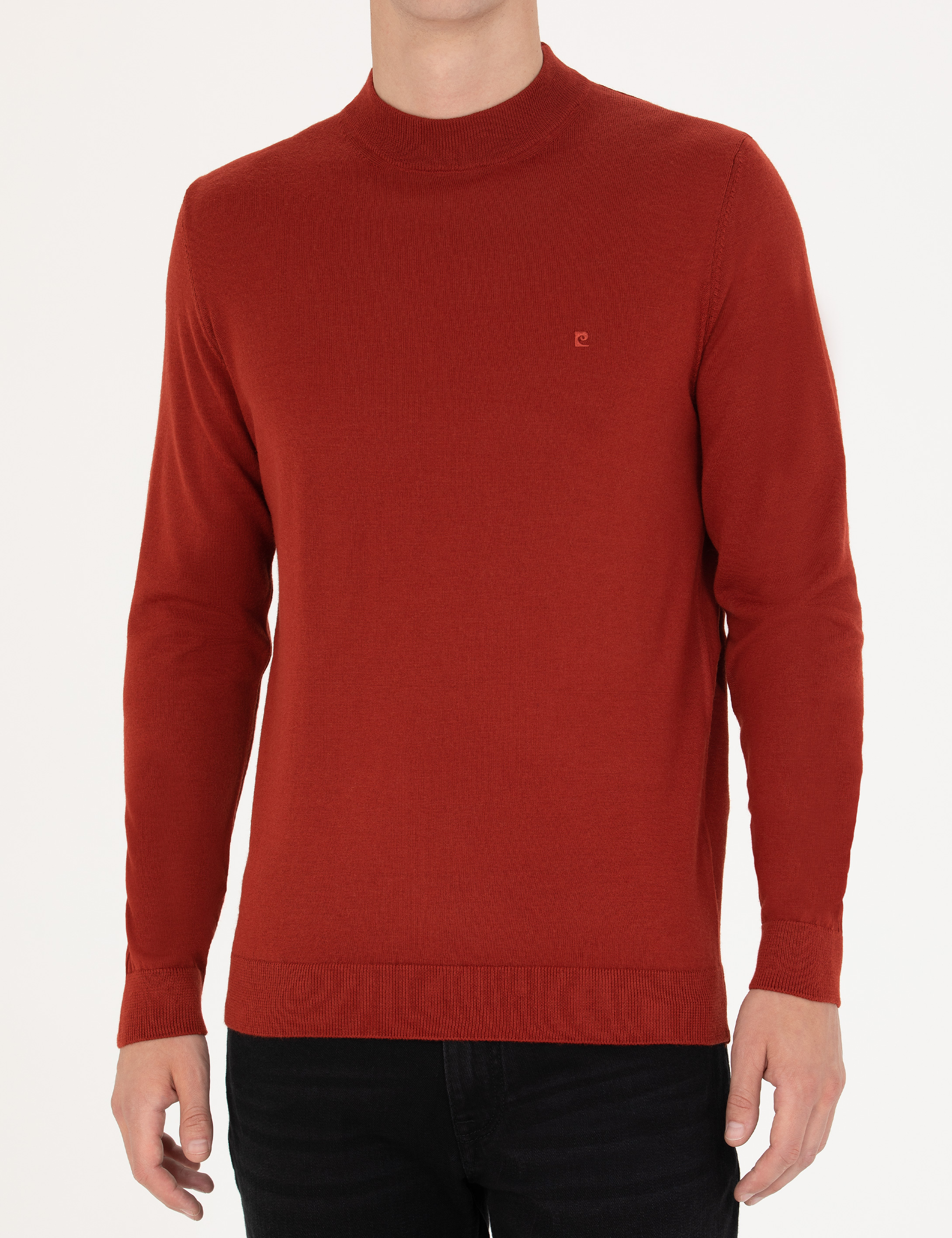 Pierre Cardin Kiremit Regular Fit Çeyrek Yaka Yün Karışımlı Basic Triko Kazak görsel 6