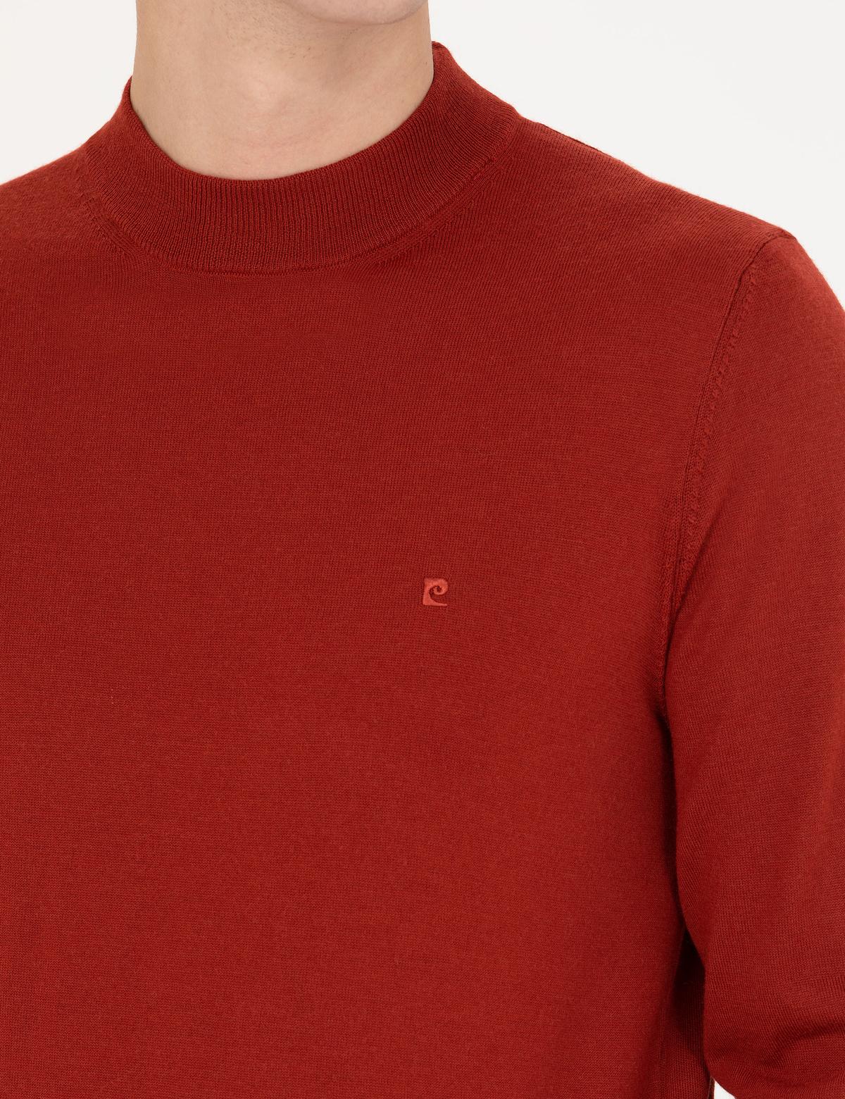 Kiremit Regular Fit Çeyrek Yaka Yün Karışımlı Basic Triko Kazak - 50270049041