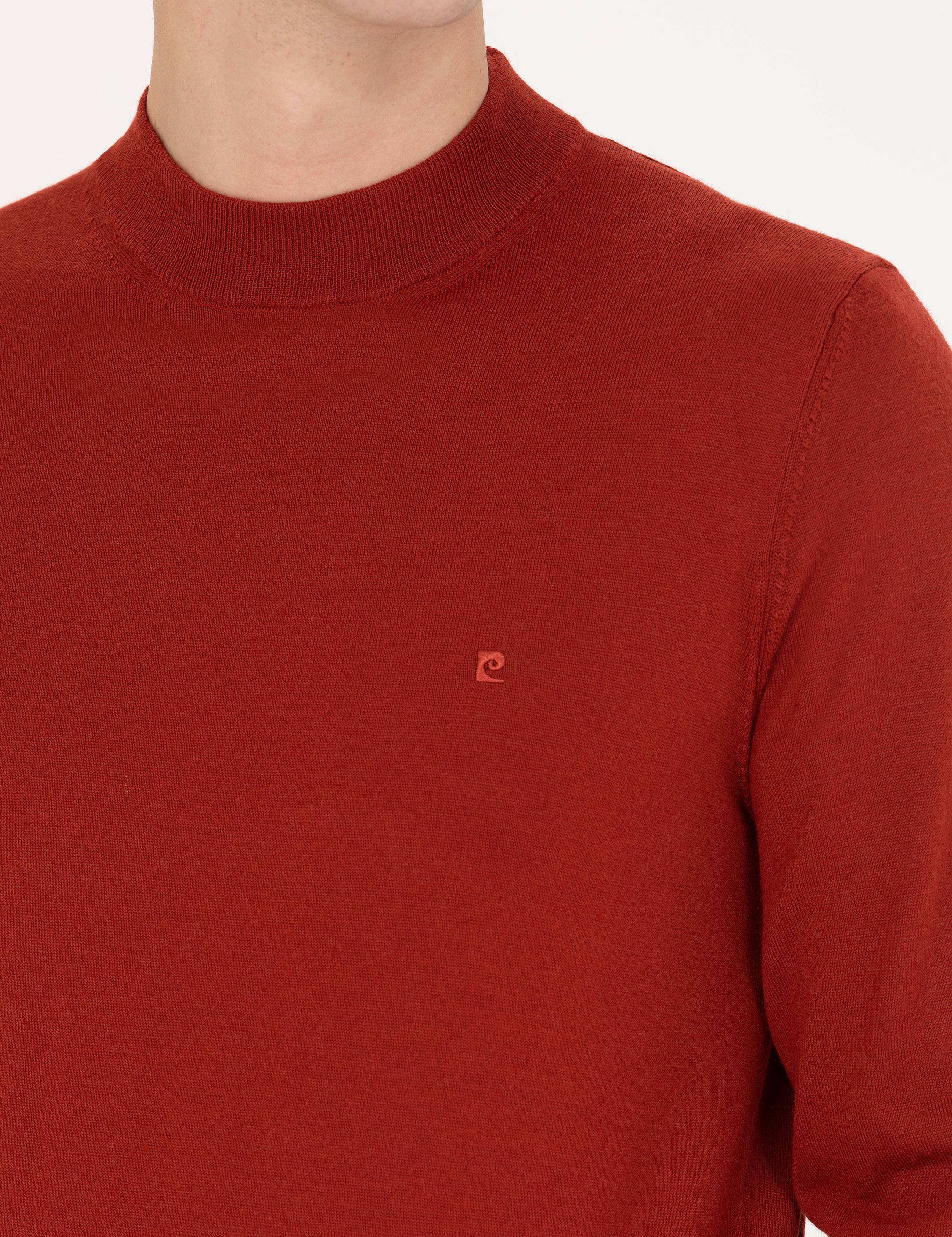 Kiremit Regular Fit Çeyrek Yaka Yün Karışımlı Basic Triko Kazak