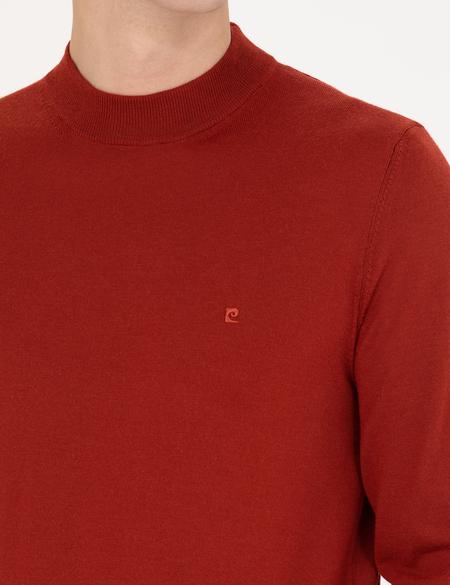 Kiremit Regular Fit Çeyrek Yaka Yün Karışımlı Basic Triko Kazak - 50270049041