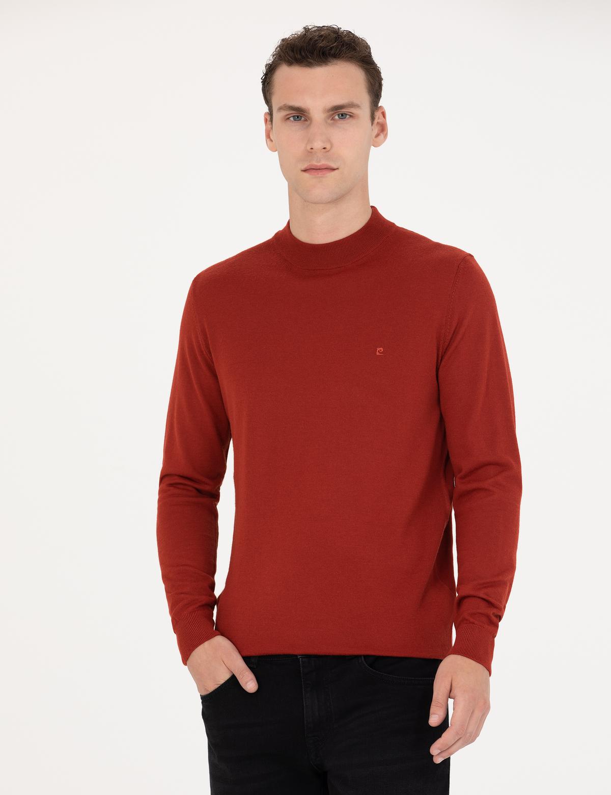 Kiremit Regular Fit Çeyrek Yaka Yün Karışımlı Basic Triko Kazak - 50270049041