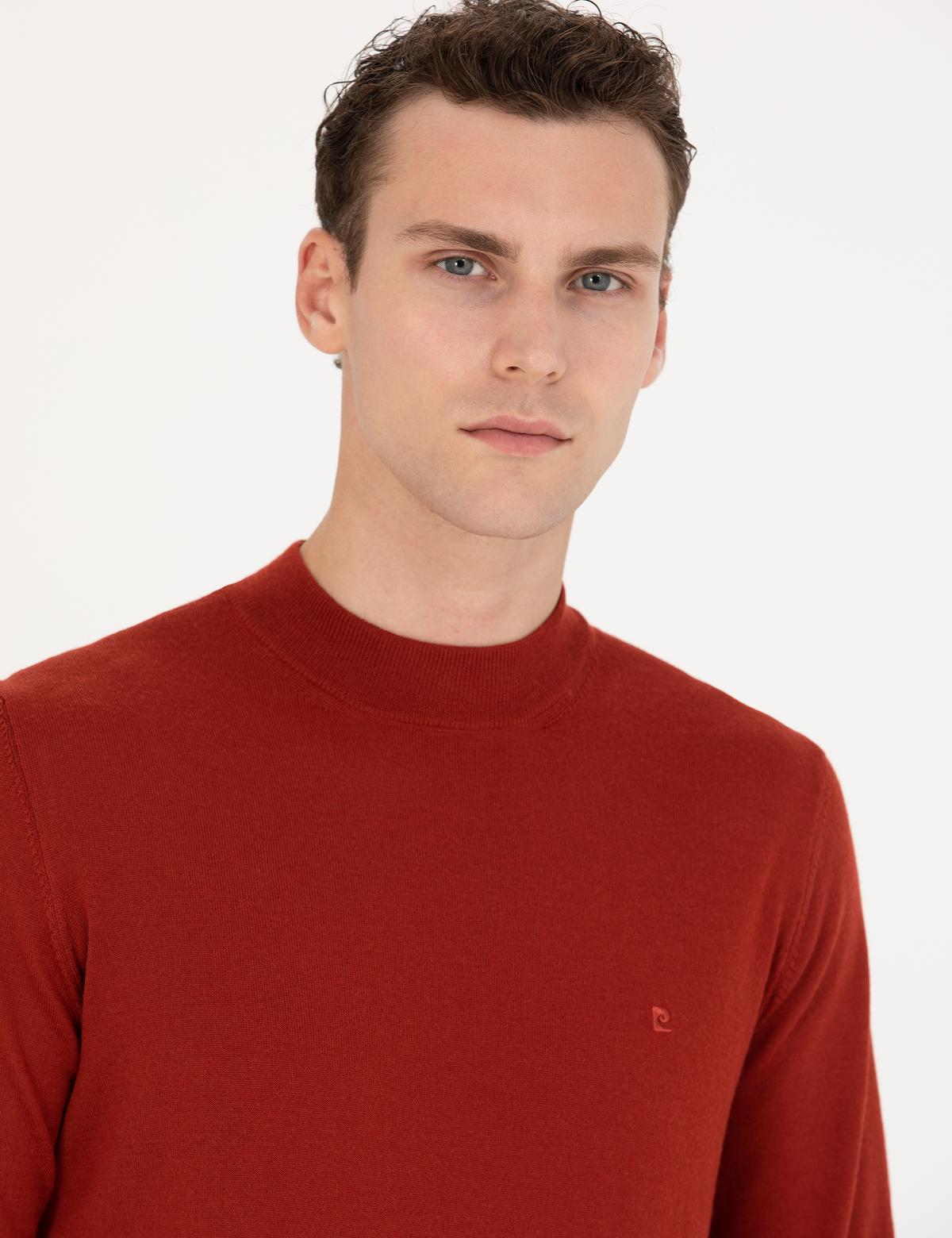 Kiremit Regular Fit Çeyrek Yaka Yün Karışımlı Basic Triko Kazak - 50270049041