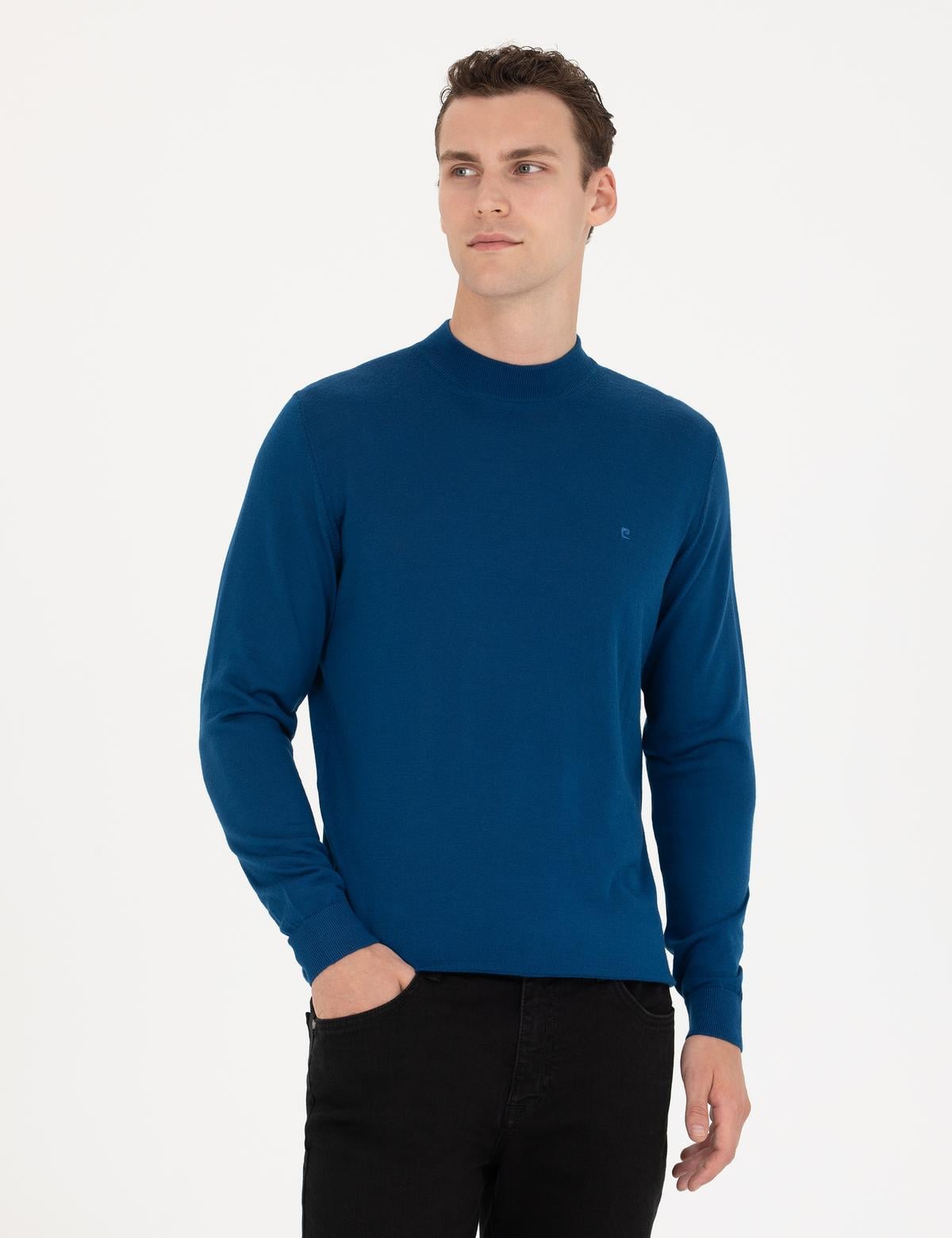 İndigo Regular Fit Çeyrek Yaka Yün Karışımlı Basic Triko Kazak