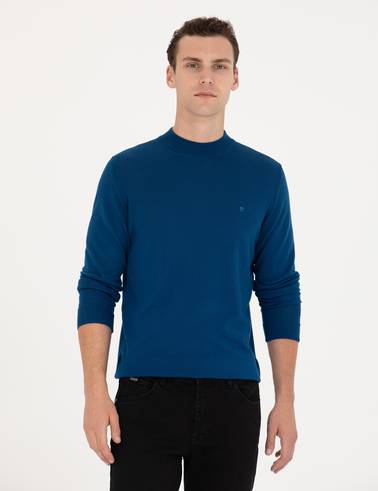 İndigo Regular Fit Çeyrek Yaka Yün Karışımlı Basic Triko Kazak