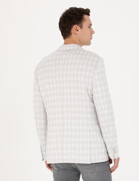 Açık Gri Pamuk Karışımlı Slim Fit Ekose Ceket - 50267015011