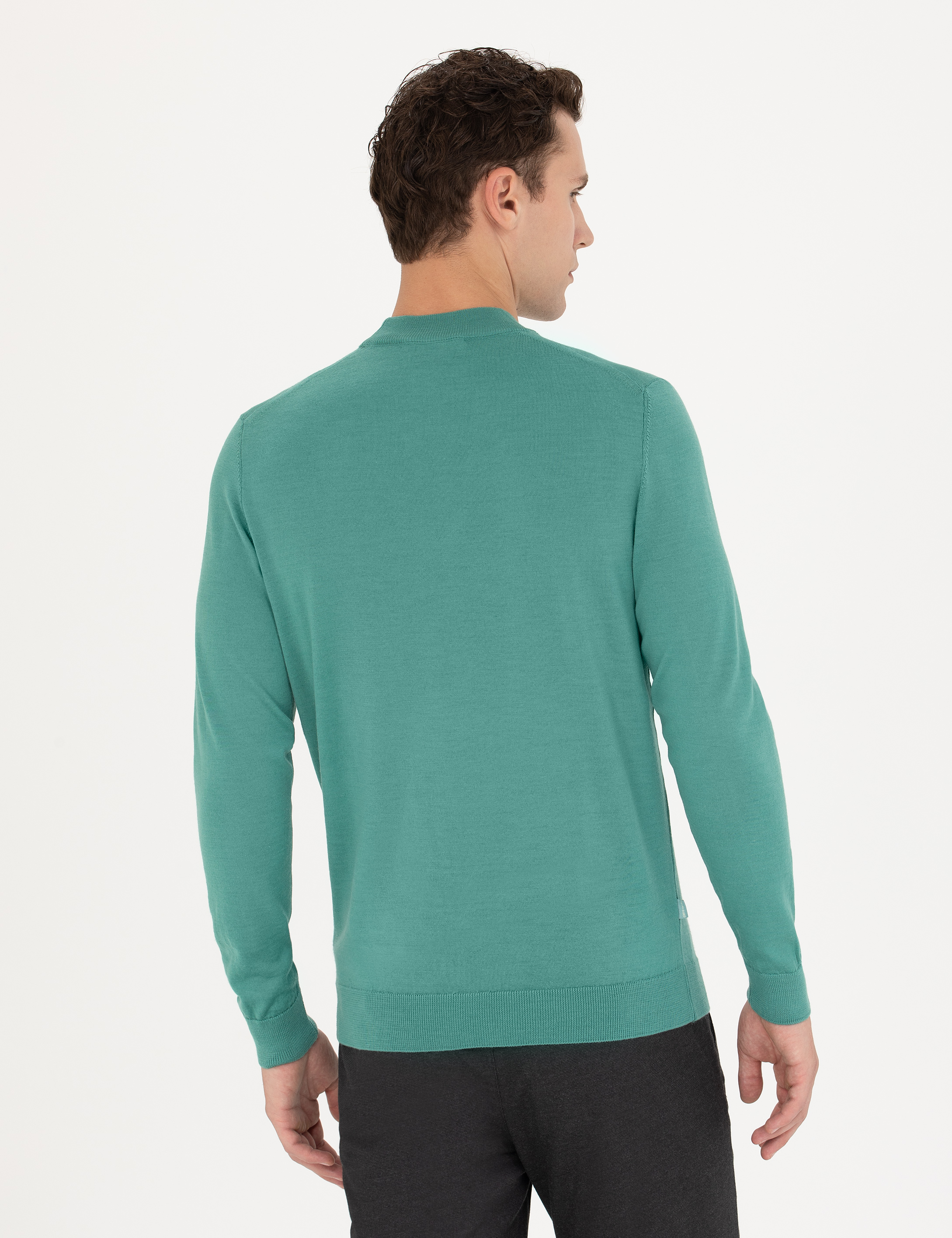 Mint Regular Fit Çeyrek Yaka Yün Karışımlı Basic Triko Kazak - Image 5