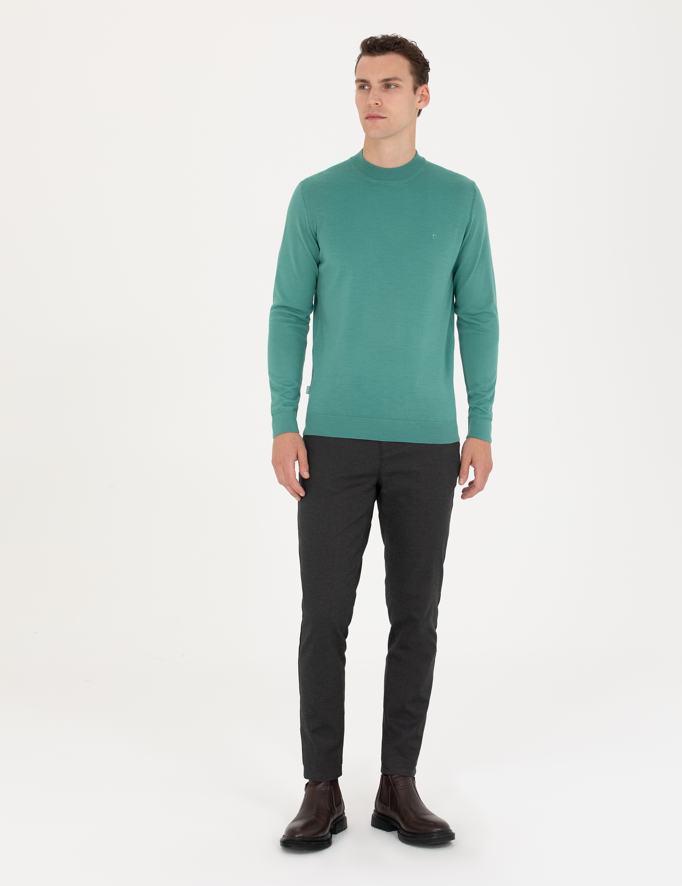 Pierre Cardin Mint Regular Fit Çeyrek Yaka Yün Karışımlı Basic Triko Kazak görsel 4