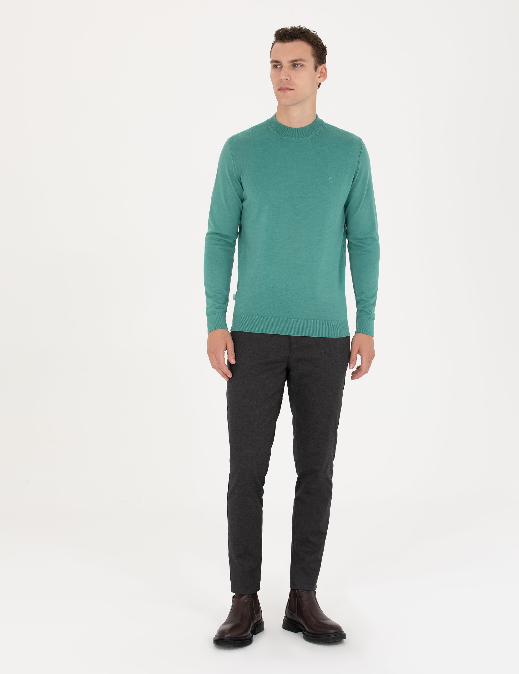 Mint Regular Fit Çeyrek Yaka Yün Karışımlı Basic Triko Kazak - Image 4