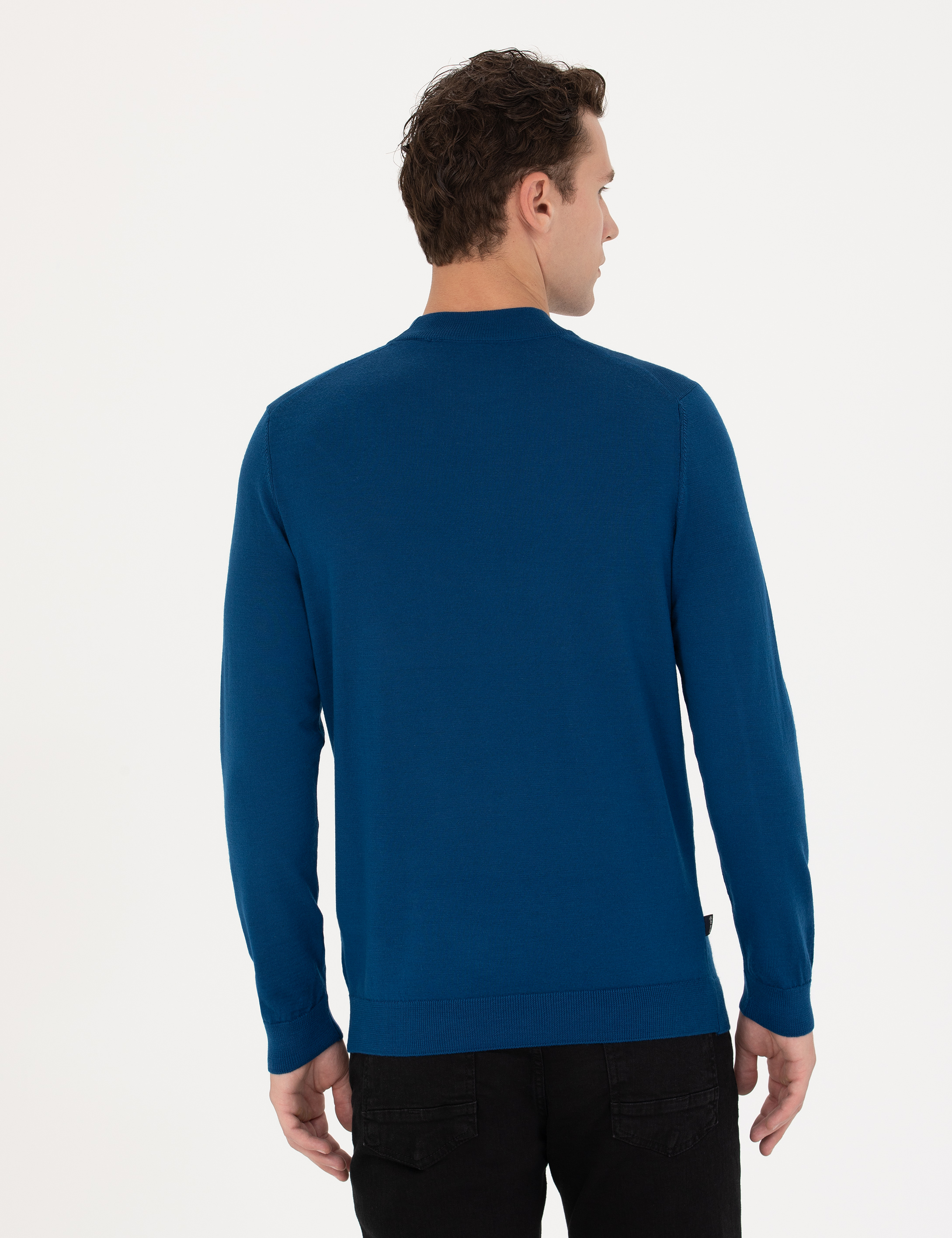 Pierre Cardin İndigo Regular Fit Çeyrek Yaka Yün Karışımlı Basic Triko Kazak görsel 5