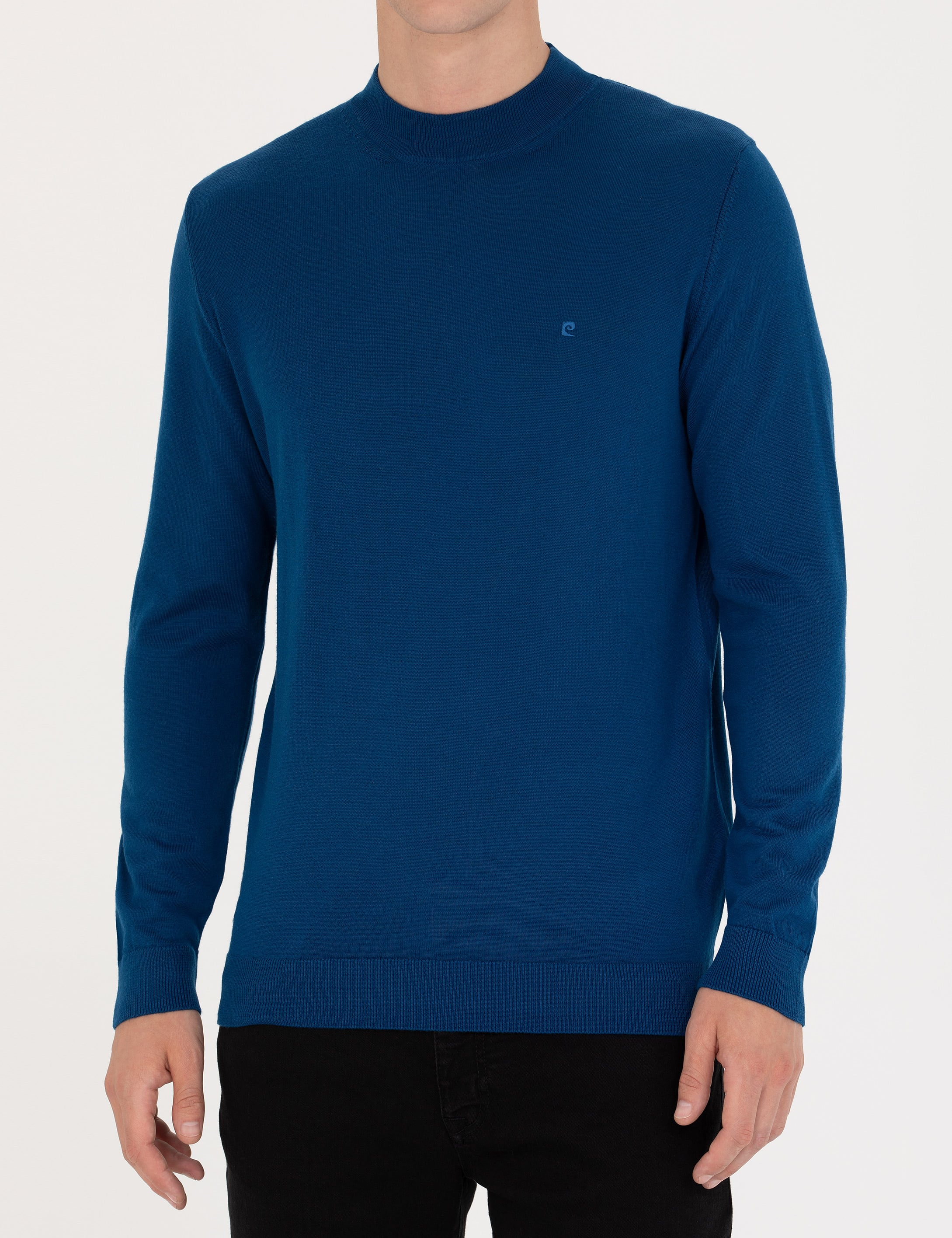 İndigo Regular Fit Çeyrek Yaka Yün Karışımlı Basic Triko Kazak