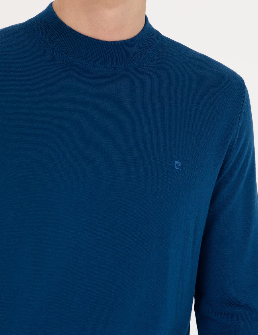 İndigo Regular Fit Çeyrek Yaka Yün Karışımlı Basic Triko Kazak