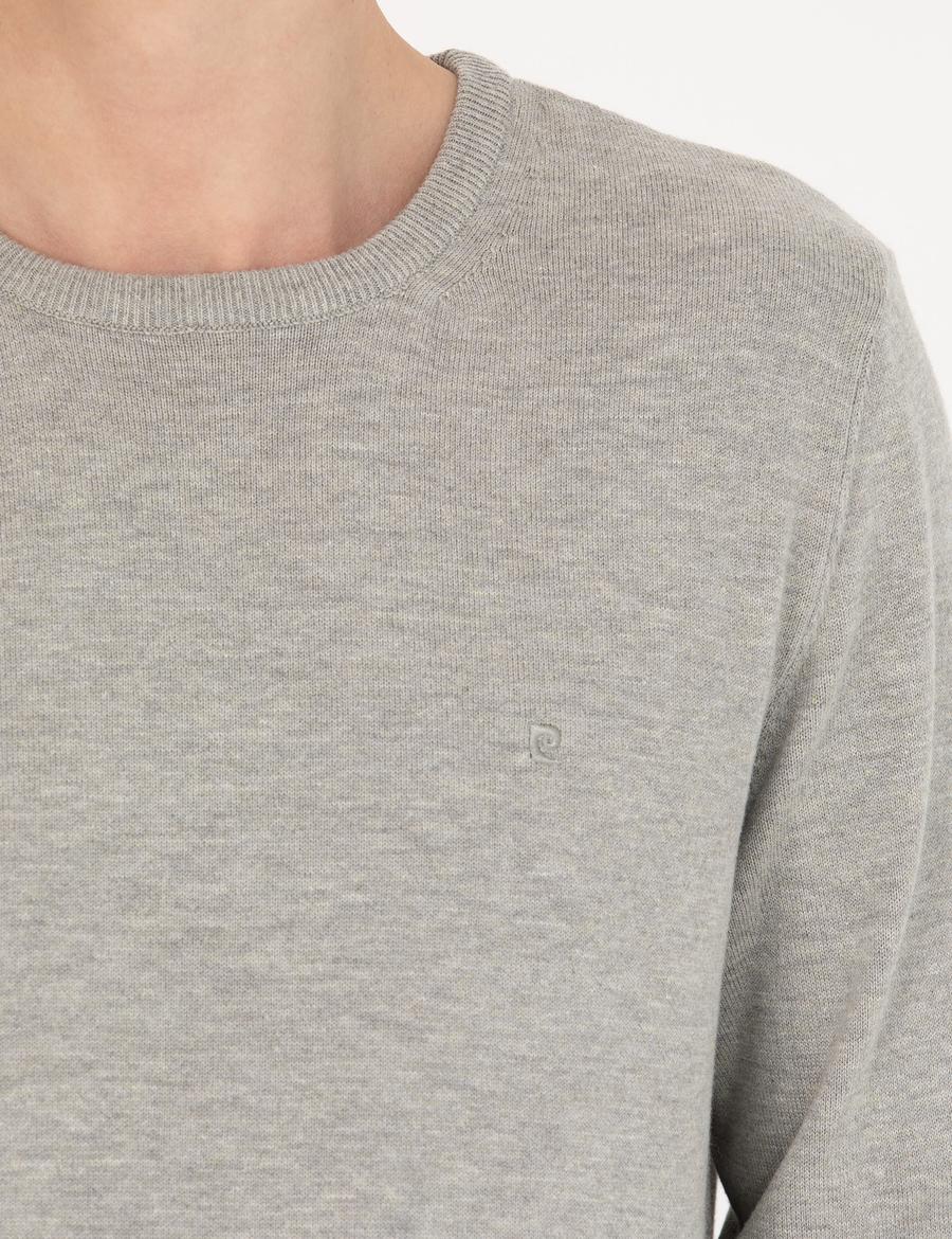 Açık Gri Melanj Slim Fit Bisiklet Yaka Basic Triko Kazak