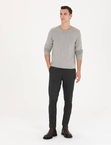 Açık Gri Melanj Slim Fit Bisiklet Yaka Basic Triko Kazak
