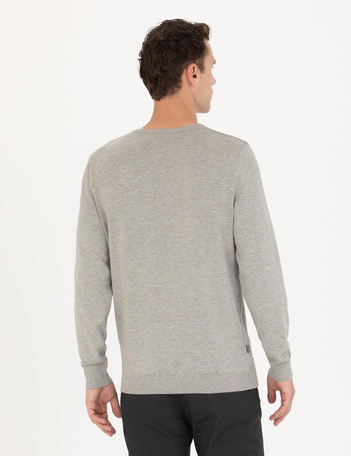 Açık Gri Melanj Slim Fit Bisiklet Yaka Basic Triko Kazak - 50270179266