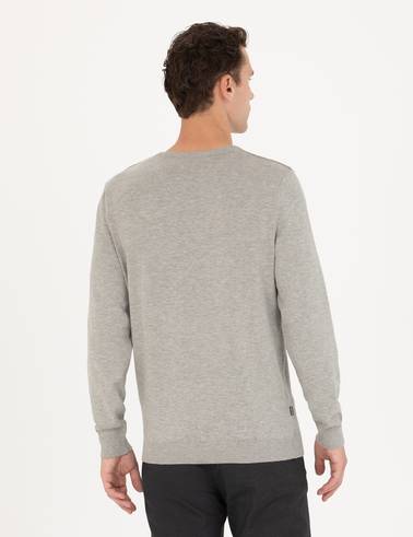 Açık Gri Melanj Slim Fit Bisiklet Yaka Basic Triko Kazak