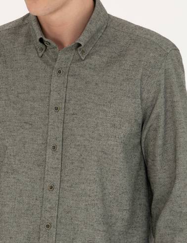 Yeşil Slim Fit Uzun Kollu Gömlek