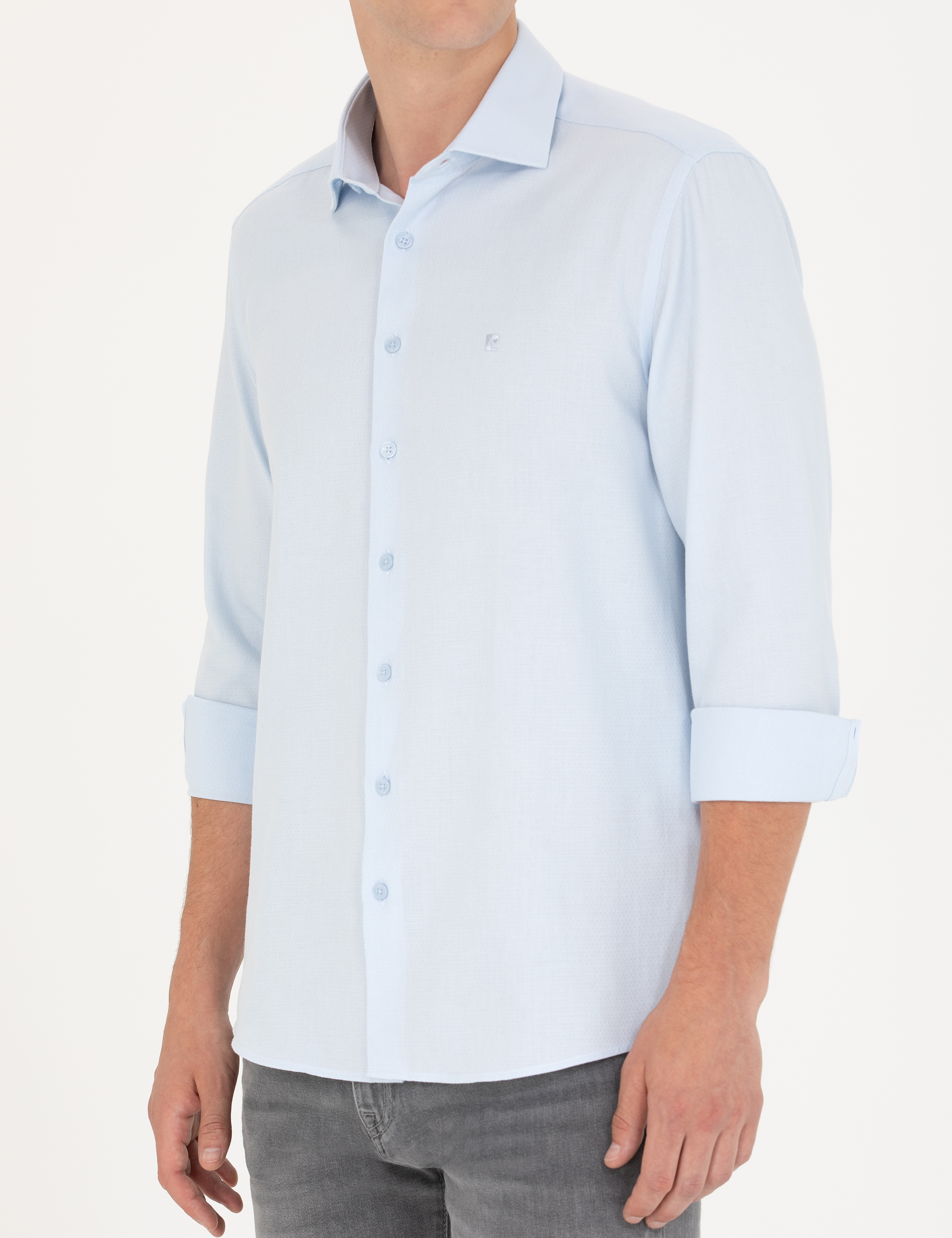 Açık Mavi Slim Fit Uzun Kollu Gömlek - Image 6