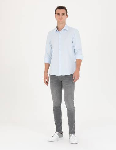 Açık Mavi Slim Fit Uzun Kollu Gömlek