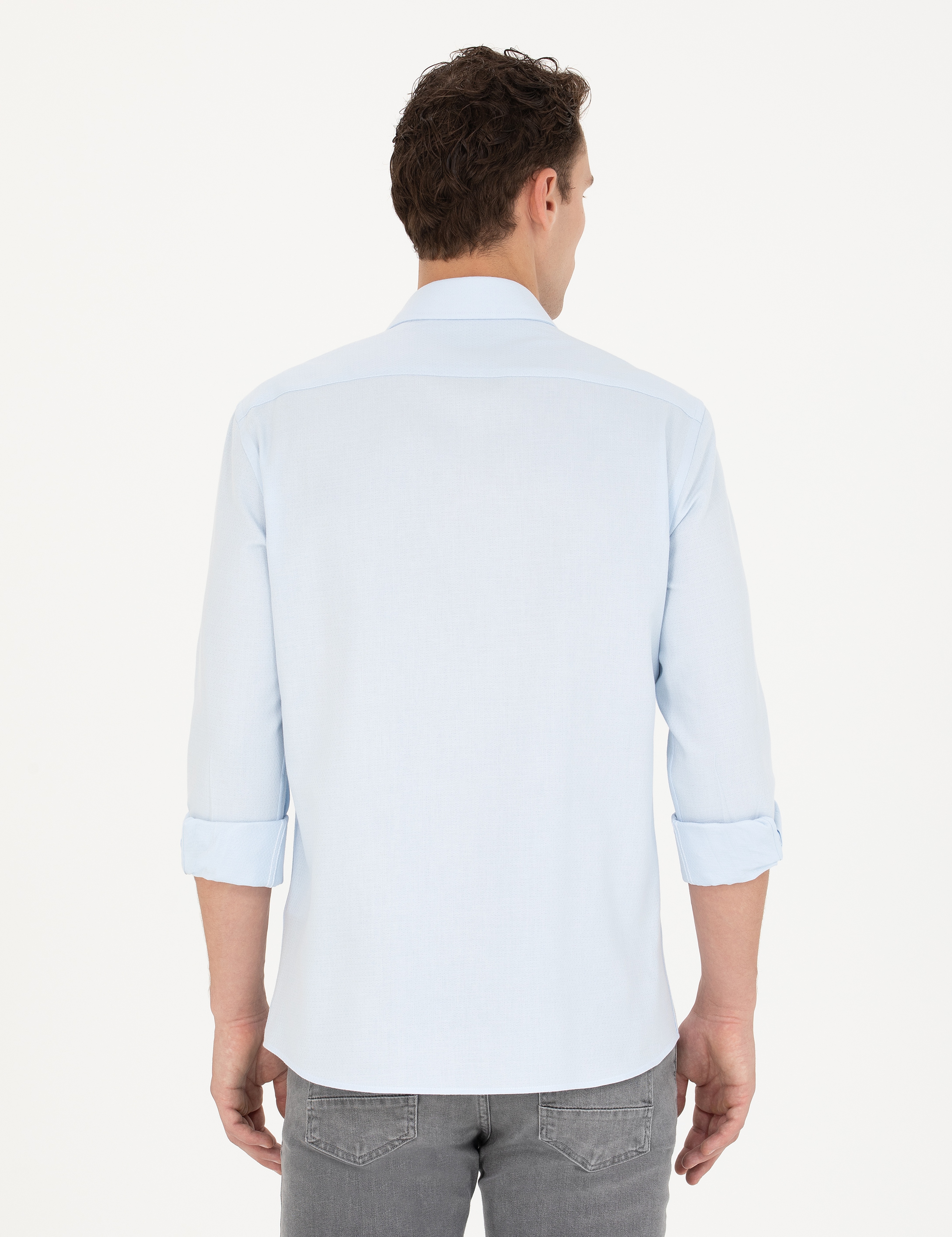 Açık Mavi Slim Fit Uzun Kollu Gömlek - Image 5
