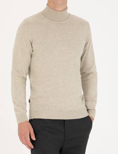 Kum Melanj Slim Fit Balıkçı Yaka Basic Triko Kazak