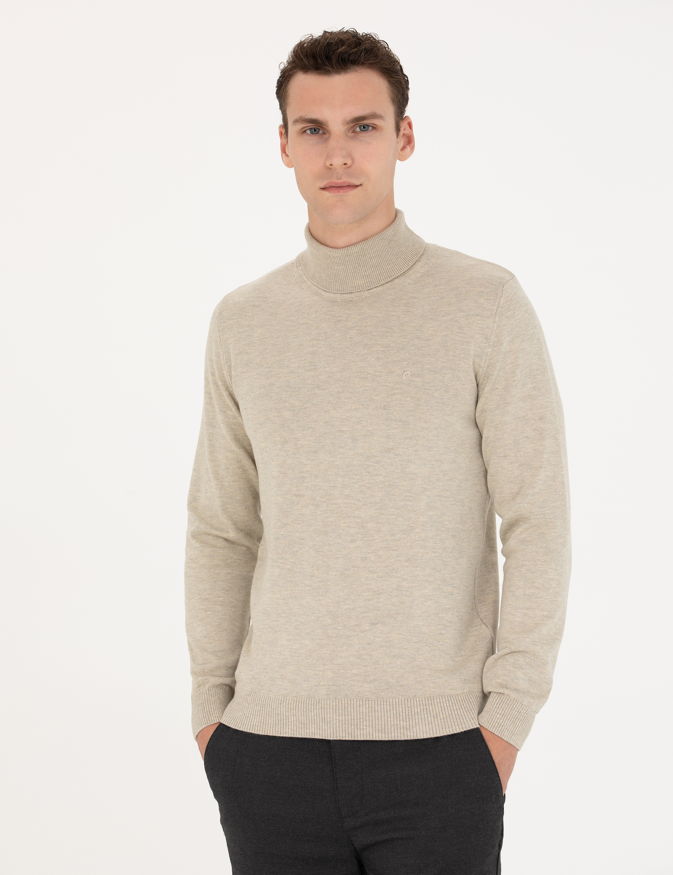 Pierre Cardin Kum Melanj Slim Fit Balıkçı Yaka Basic Triko Kazak görsel 3