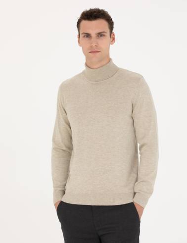 Kum Melanj Slim Fit Balıkçı Yaka Basic Triko Kazak