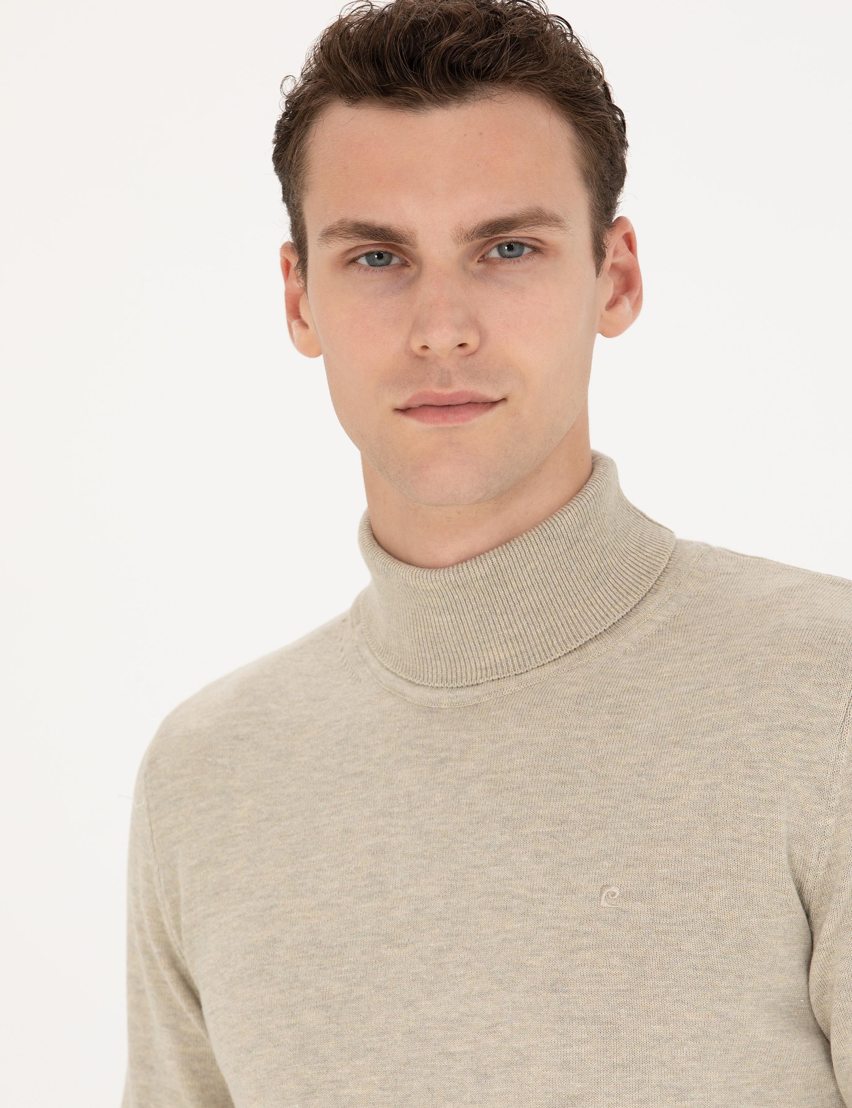 Kum Melanj Slim Fit Balıkçı Yaka Basic Triko Kazak