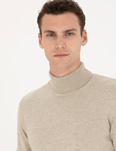 Kum Melanj Slim Fit Balıkçı Yaka Basic Triko Kazak