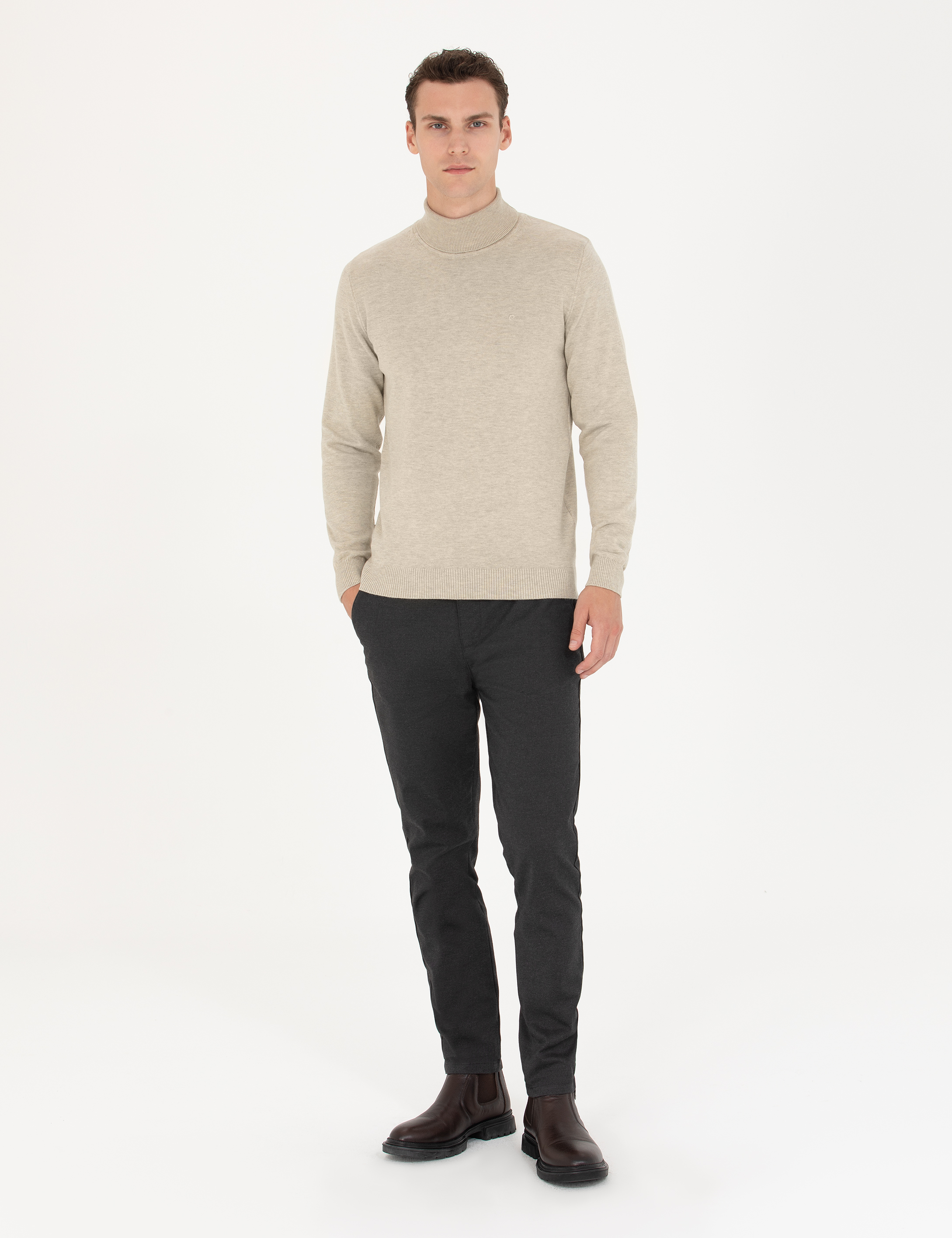Pierre Cardin Kum Melanj Slim Fit Balıkçı Yaka Basic Triko Kazak görsel 4
