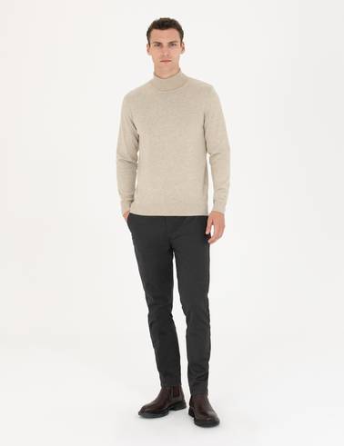Kum Melanj Slim Fit Balıkçı Yaka Basic Triko Kazak