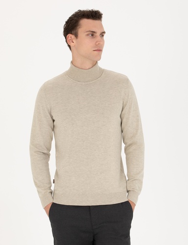 Kum Melanj Slim Fit Balıkçı Yaka Basic Triko Kazak