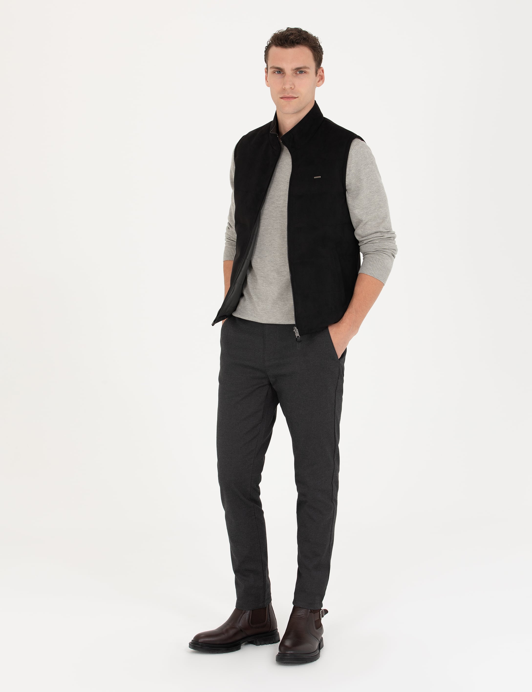 Siyah Slim Fit Kanvas Pantolon - Image 3