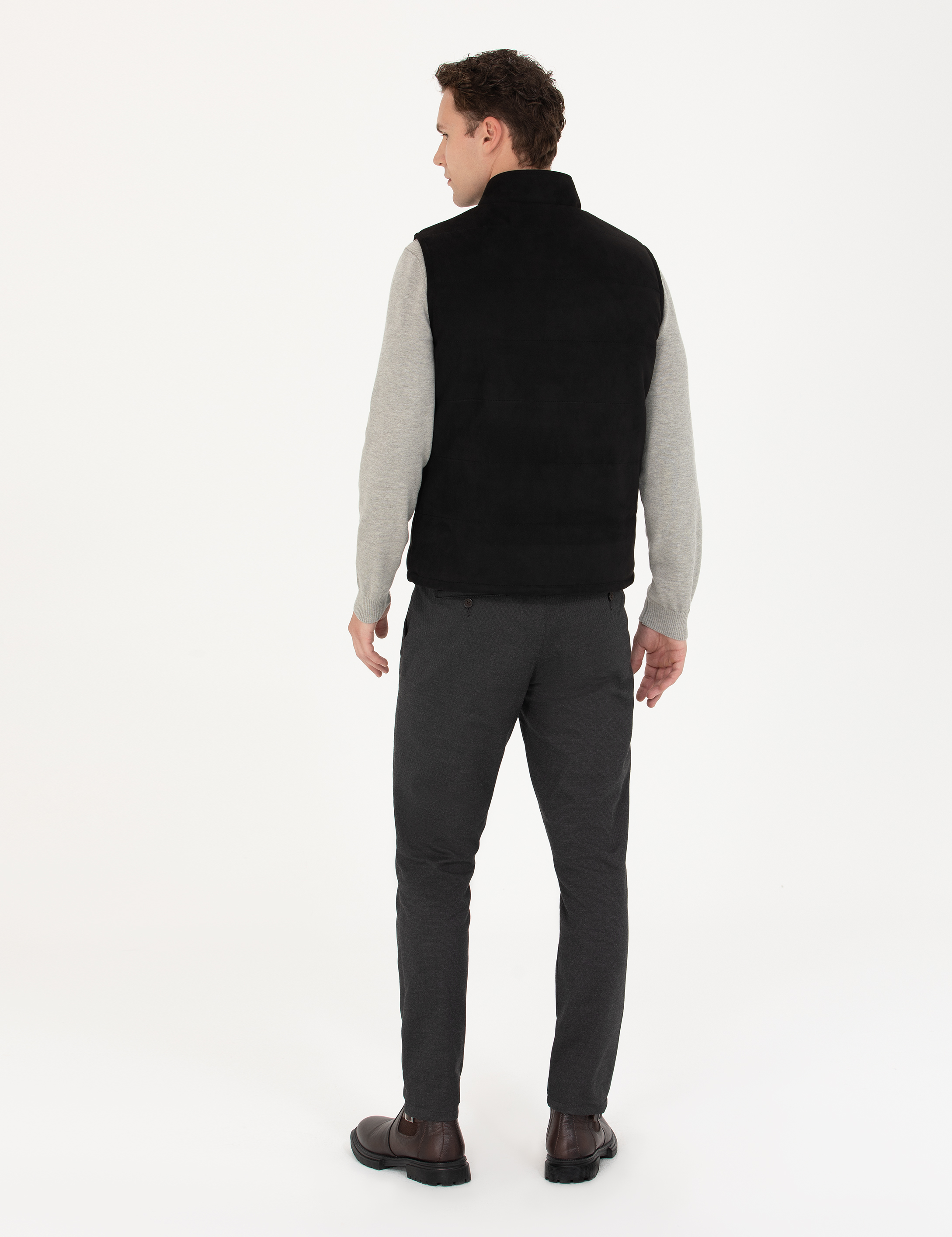 Siyah Slim Fit Kanvas Pantolon - Image 4