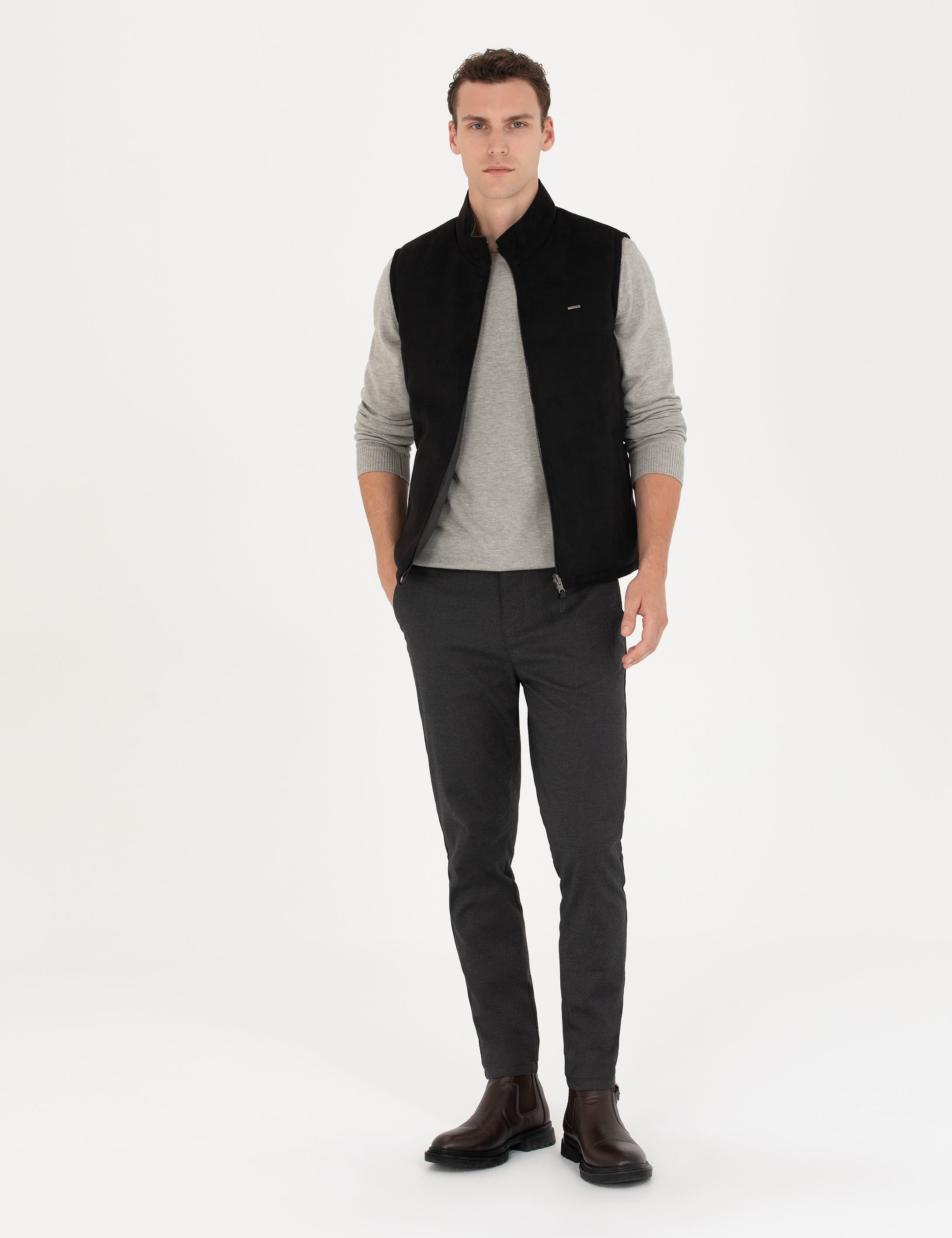 Siyah Slim Fit Kanvas Pantolon - Image 1
