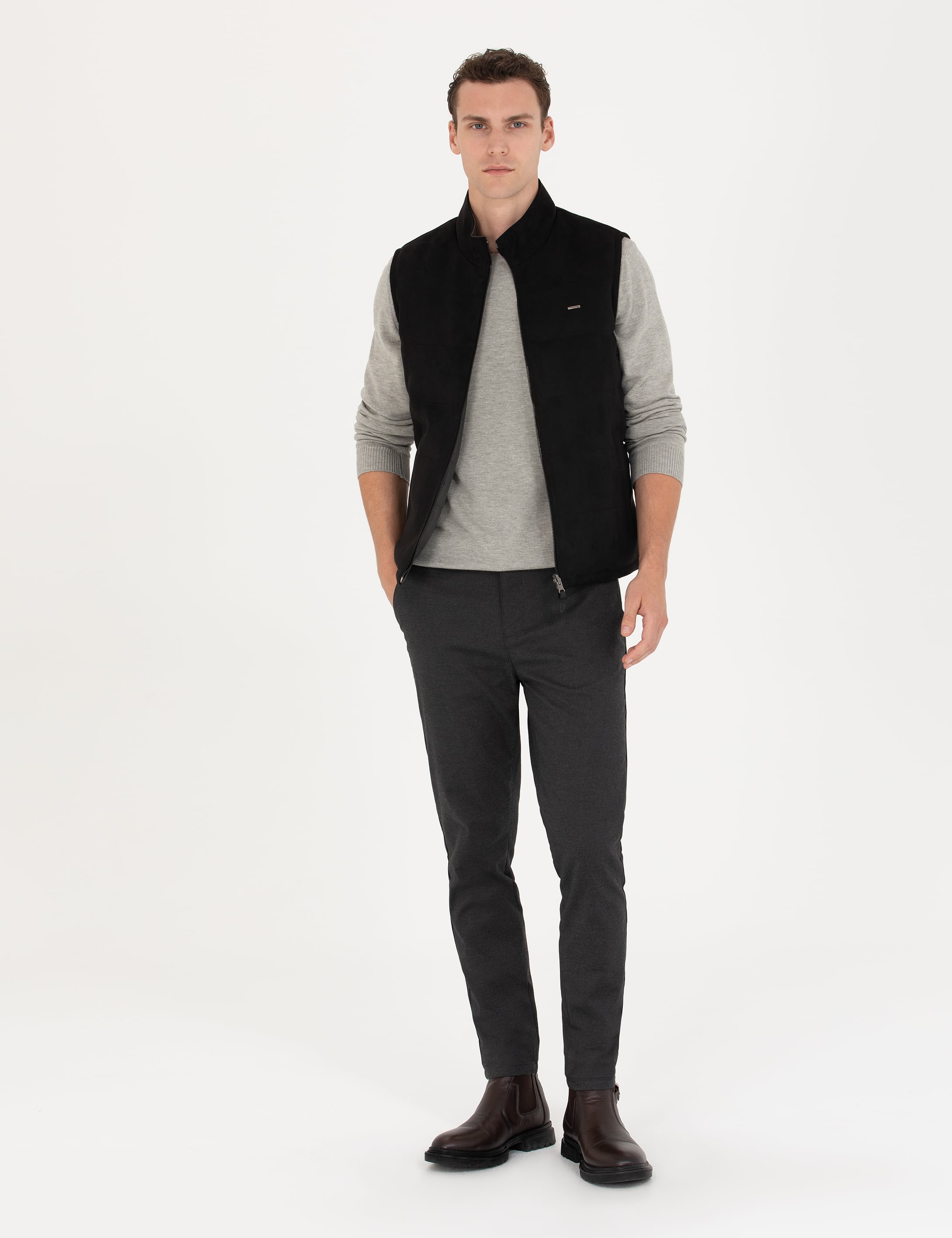 Siyah Slim Fit Kanvas Pantolon