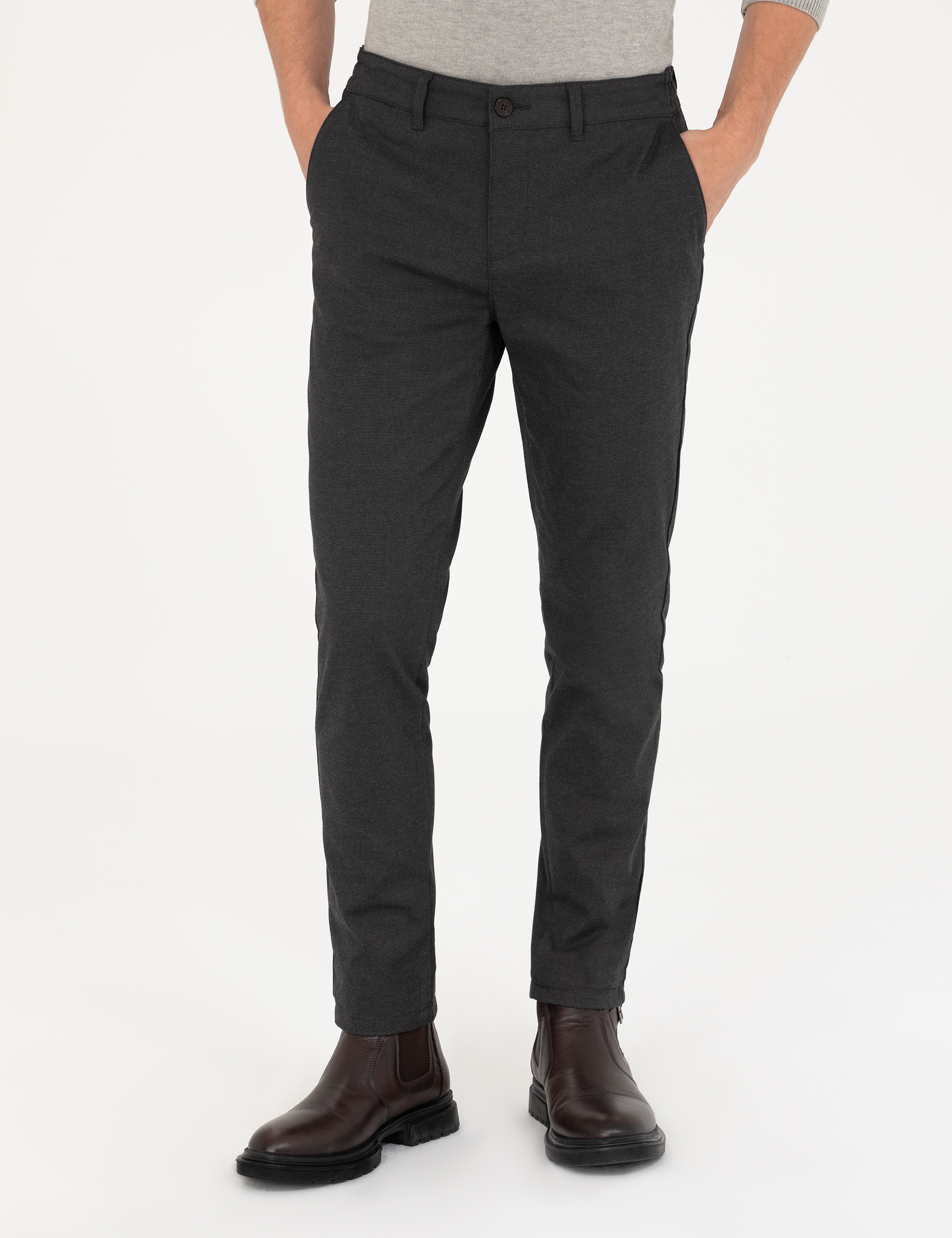 Siyah Slim Fit Kanvas Pantolon - Image 2