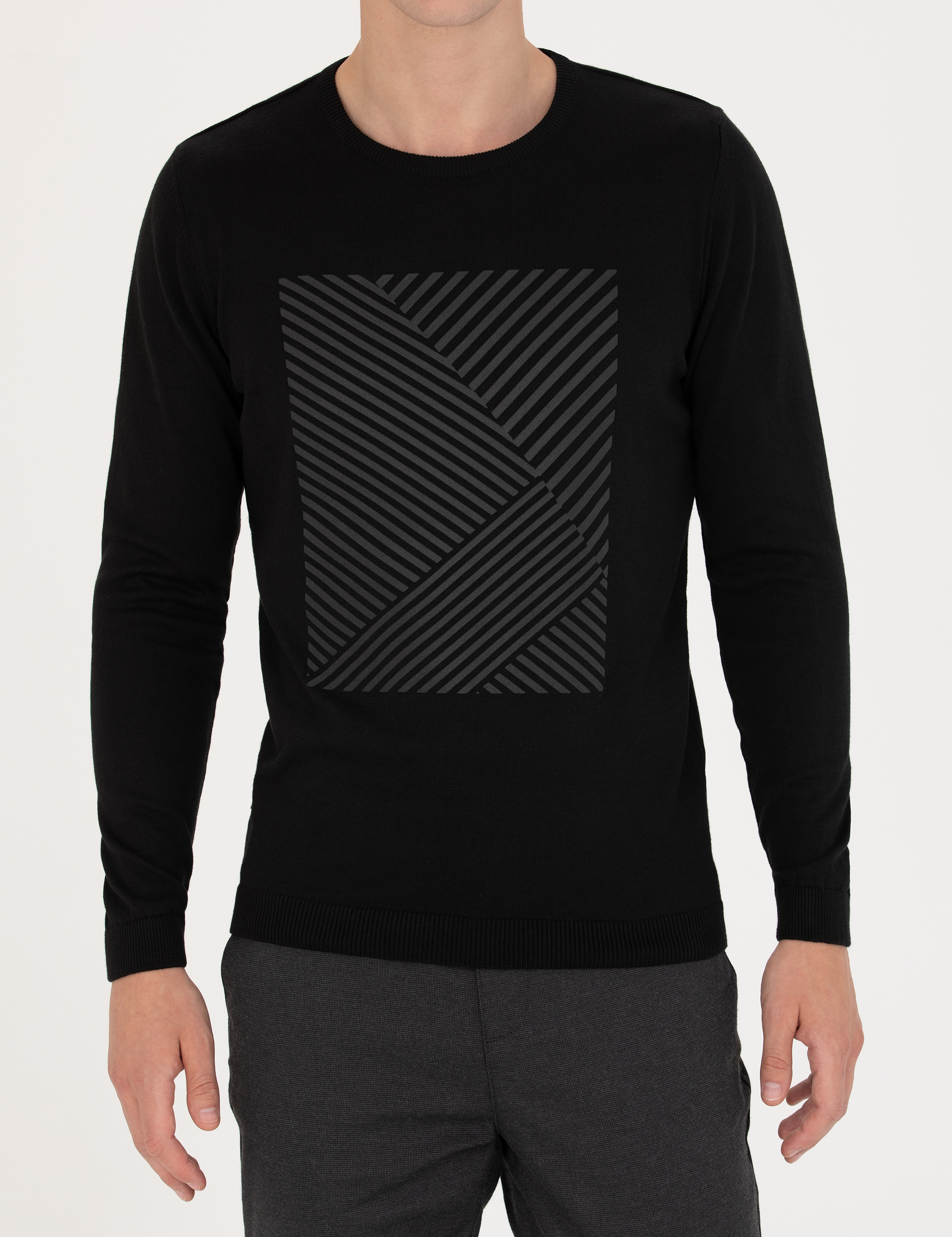 Siyah Slim Fit Bisiklet Yaka Triko Kazak - Image 6