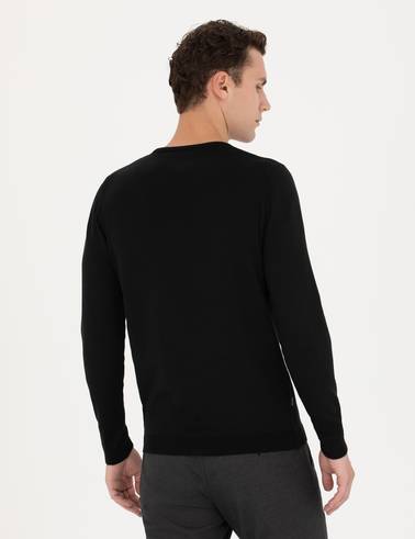 Siyah Slim Fit Bisiklet Yaka Triko Kazak
