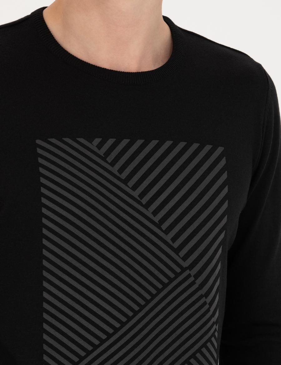 Siyah Slim Fit Bisiklet Yaka Triko Kazak