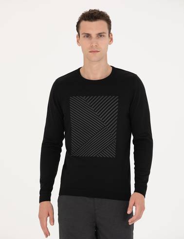 Siyah Slim Fit Bisiklet Yaka Triko Kazak
