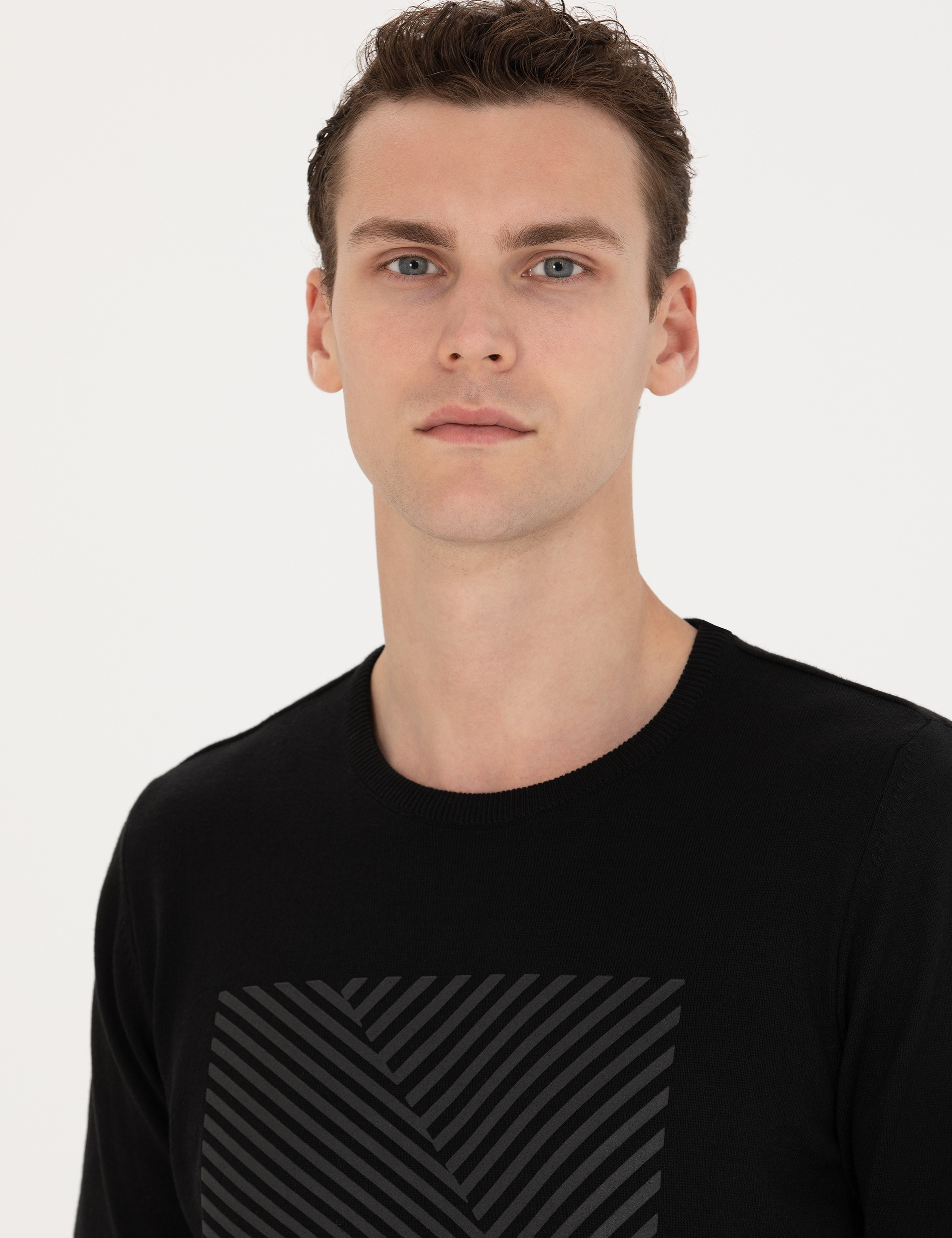 Siyah Slim Fit Bisiklet Yaka Triko Kazak - Image 2