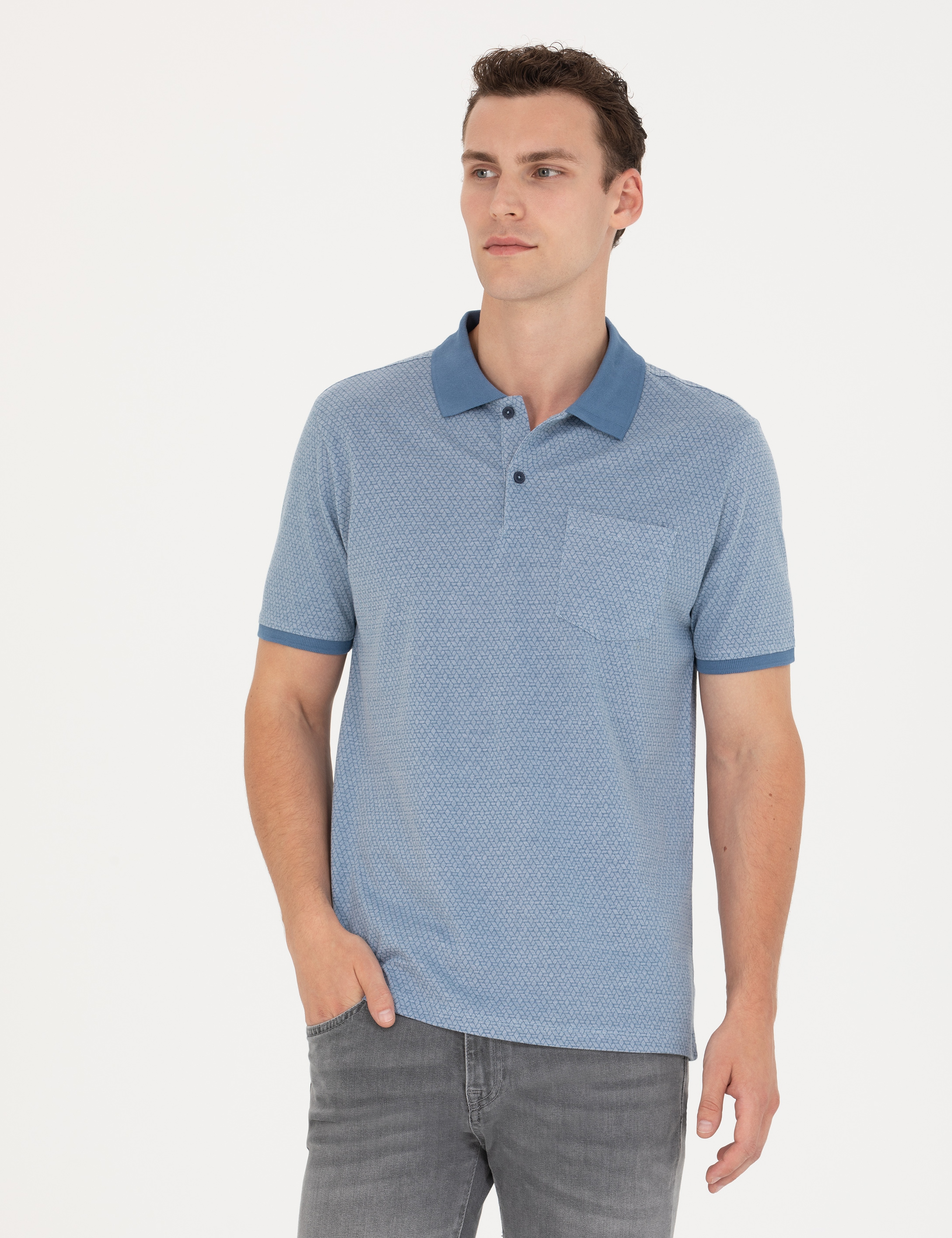 Koyu Mavi Regular Fit Polo Yaka Tişört - Image 3