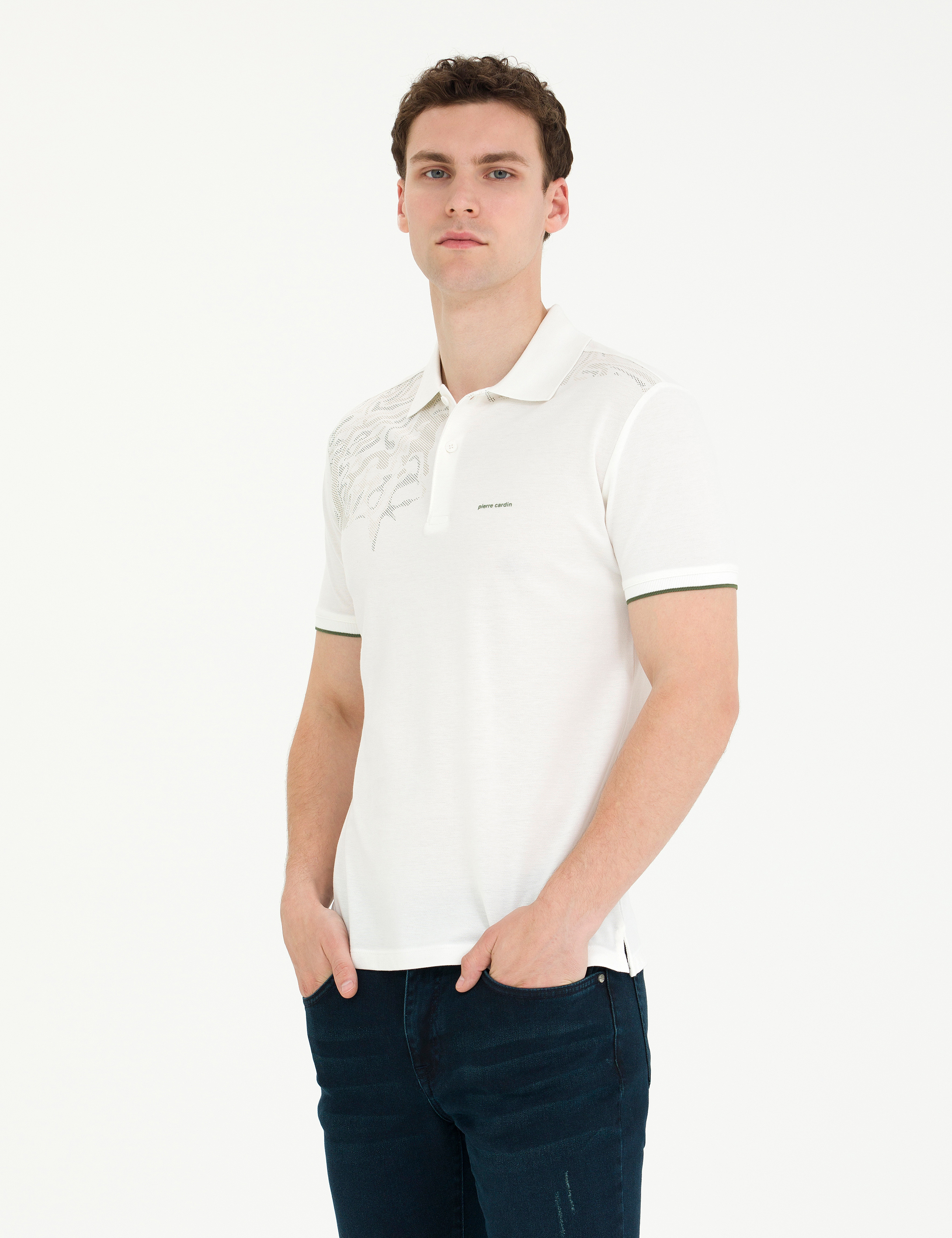 Ekru Slim Fit Polo Yaka Tişört - Image 1