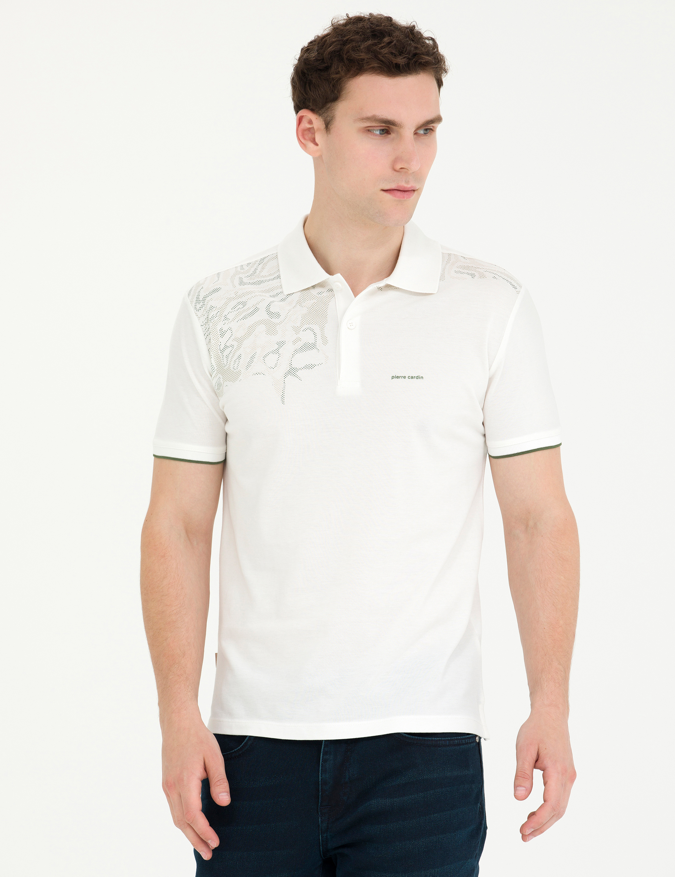 Ekru Slim Fit Polo Yaka Tişört - Image 3