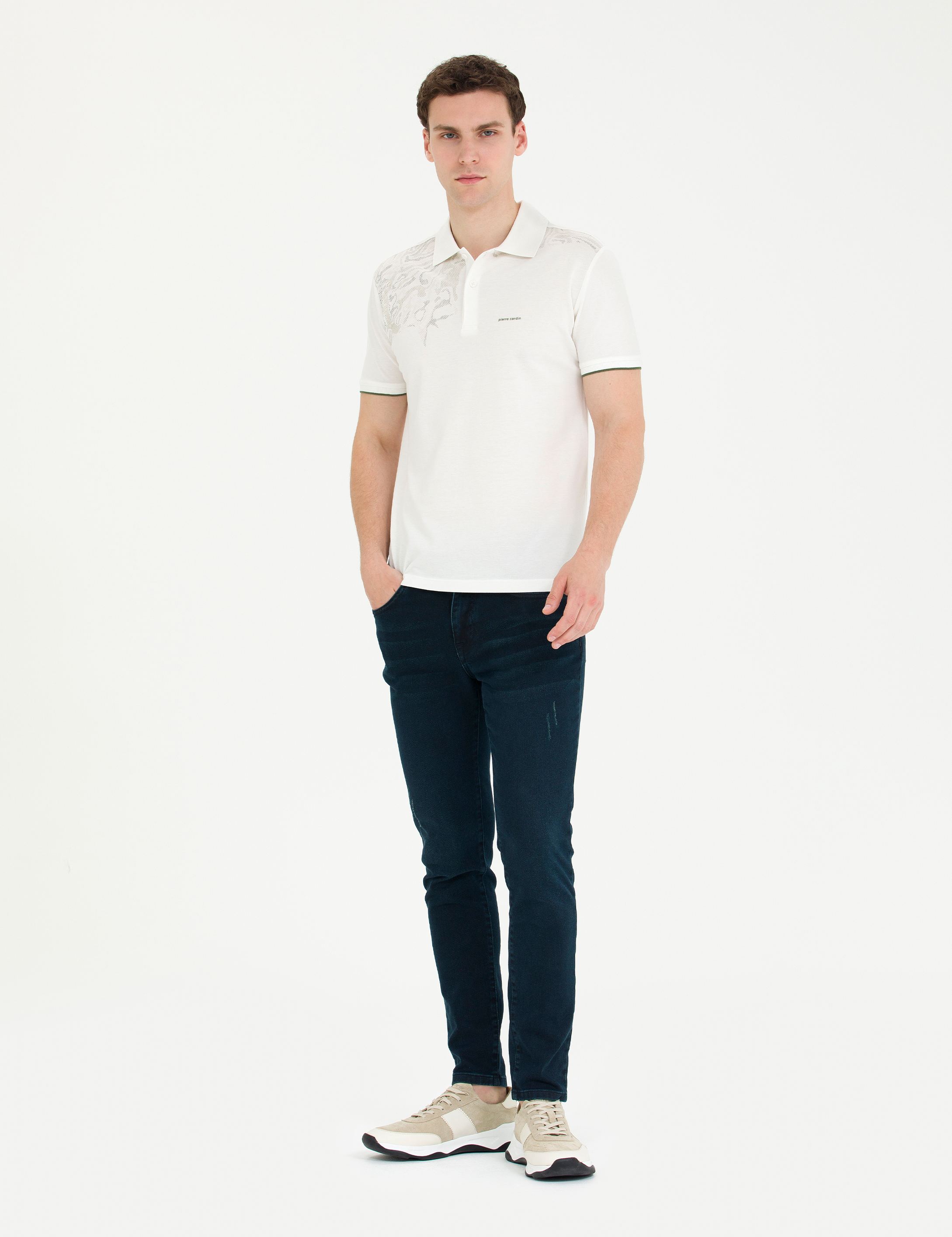 Ekru Slim Fit Polo Yaka Tişört - Image 4