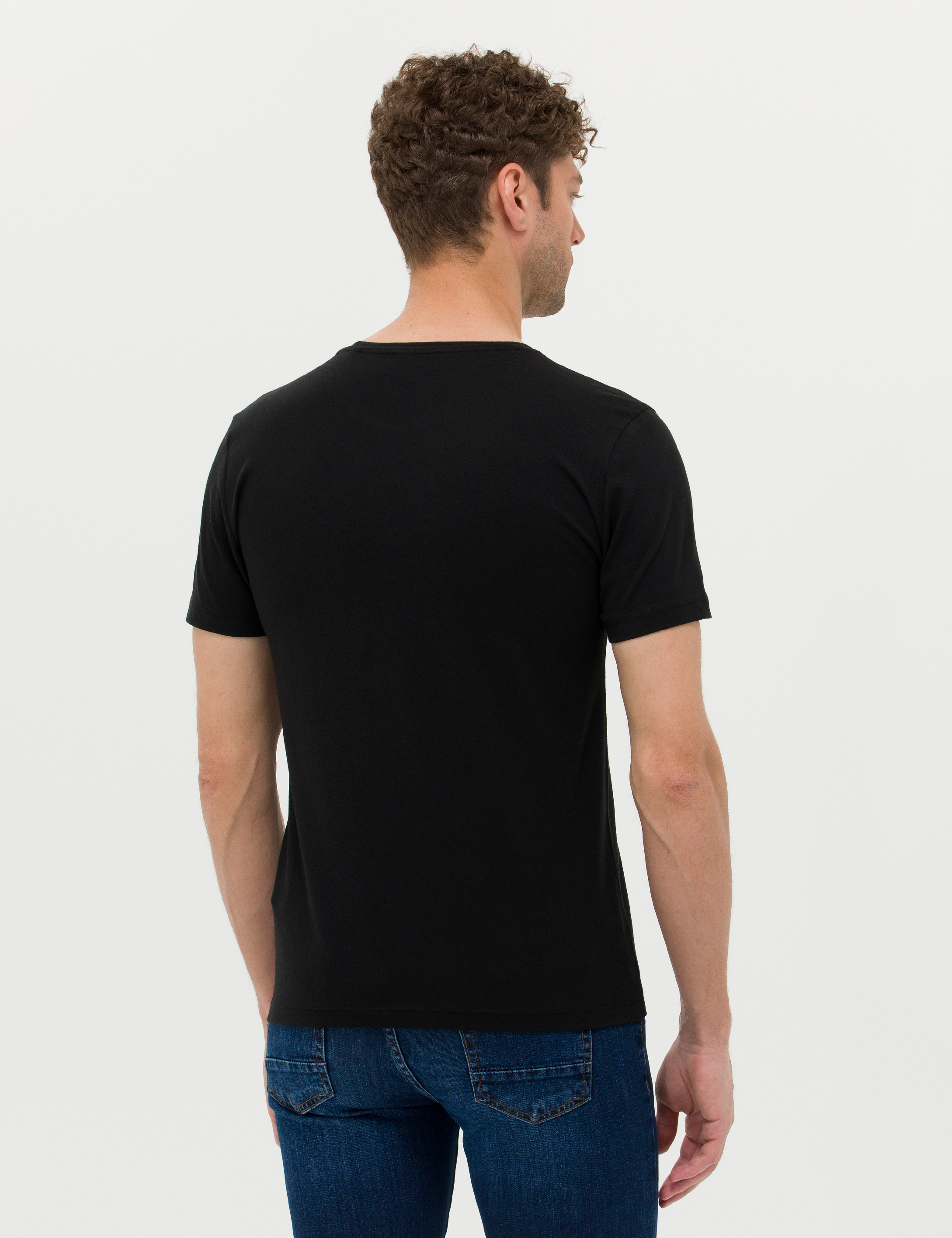 Siyah Slim Fit Bisiklet Yaka Tişört