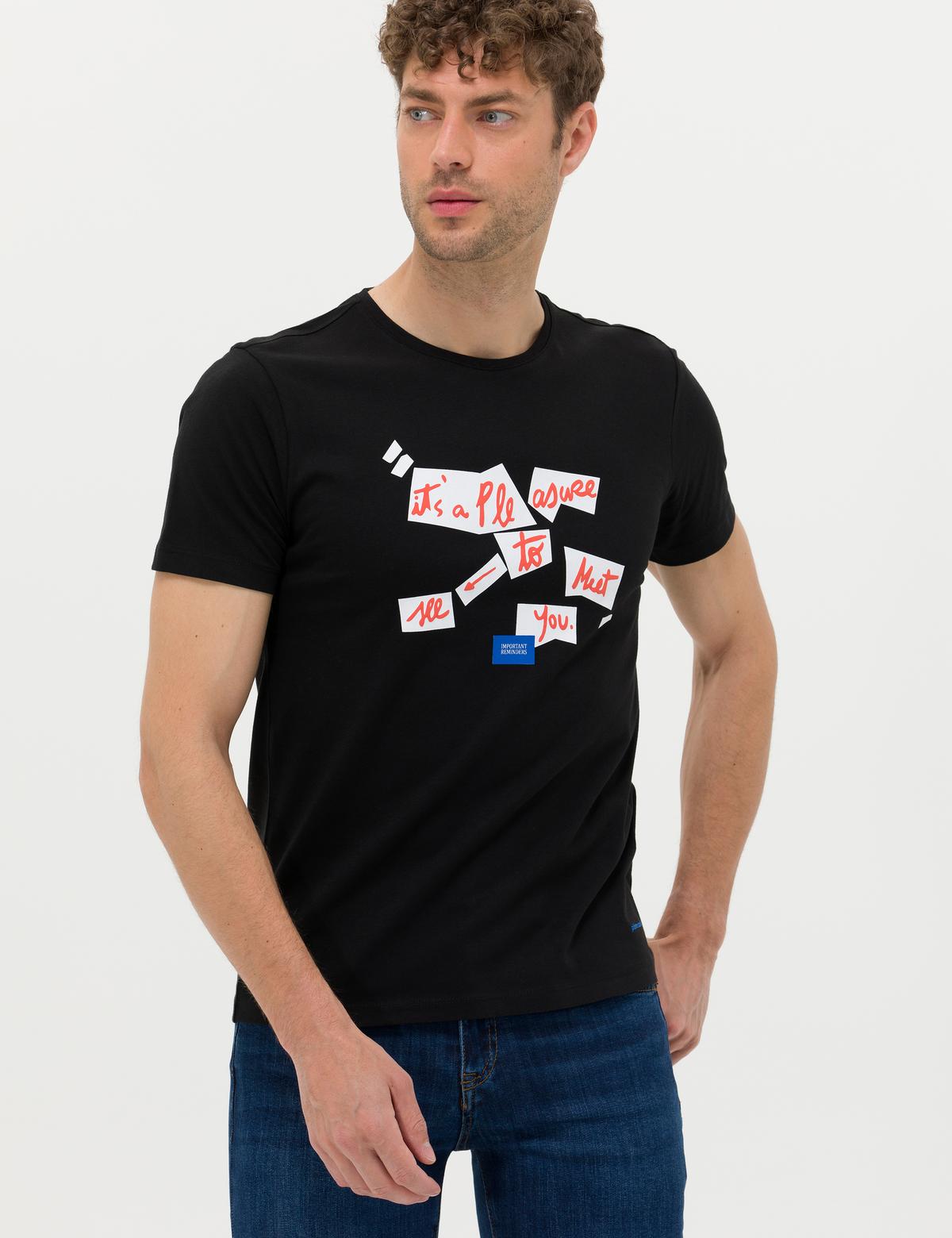 Siyah Slim Fit Bisiklet Yaka Tişört - 50262631071